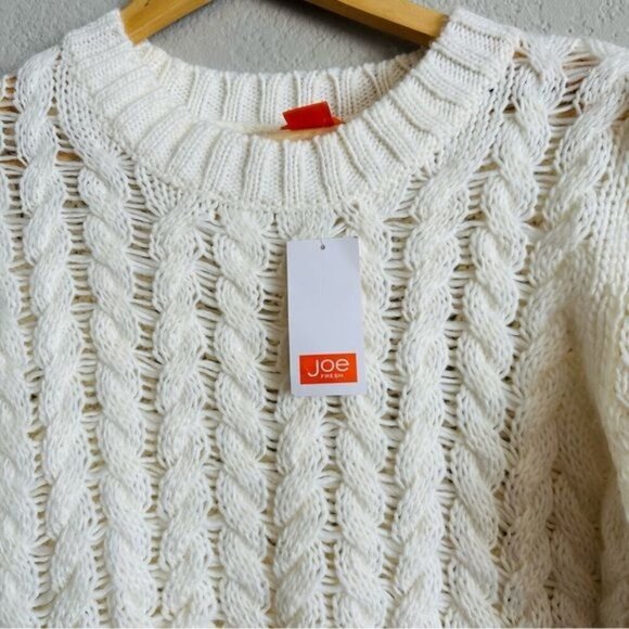 Joe Fresh Women's Pullover Sweater Size Small Ivory 100% Acrylic Cable Knit - Picture 6 of 9